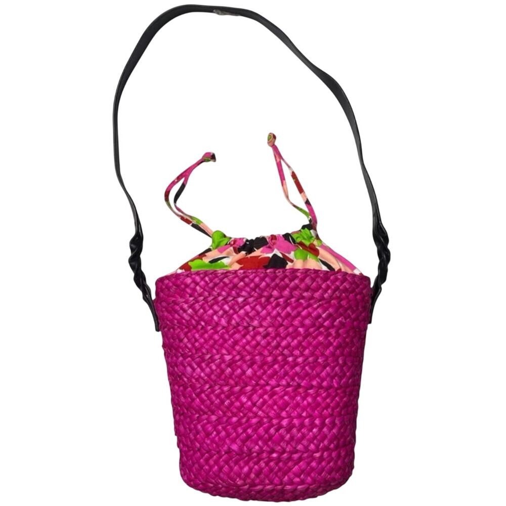 NWOT – Anne Klein Hot Pink Thatched‑Straw Woven Bucket Bag
